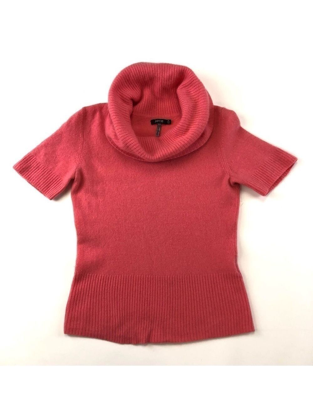 Pink short sleeve cowl neck 100% cashmere top Small Luxury knit